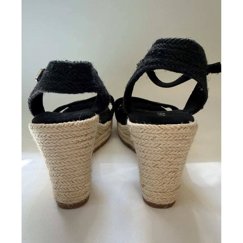 Retro Anne Klein Shoes Women's Wylie Wedge Sandal Sz 8.5 Pinup Rockabilly Black